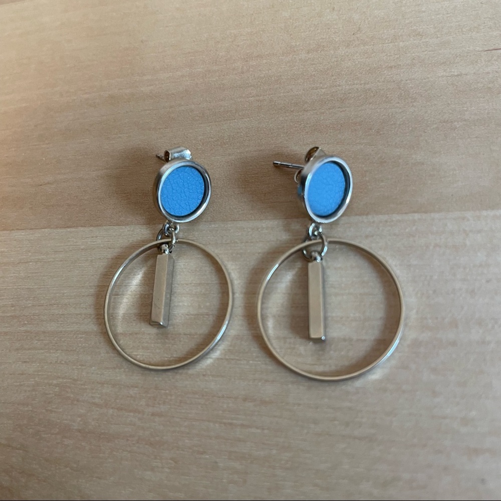 Blue and Silver Mod Geometric Earrings